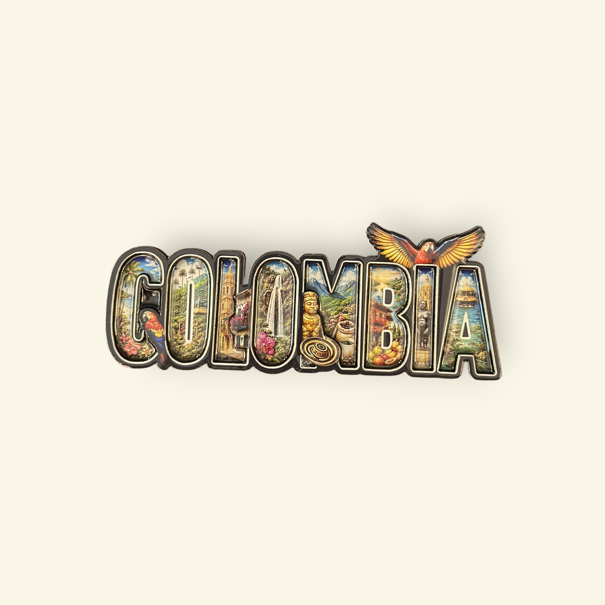 Imán Souvenir Colombia Letras Ilustradas con Guacamaya REF 013